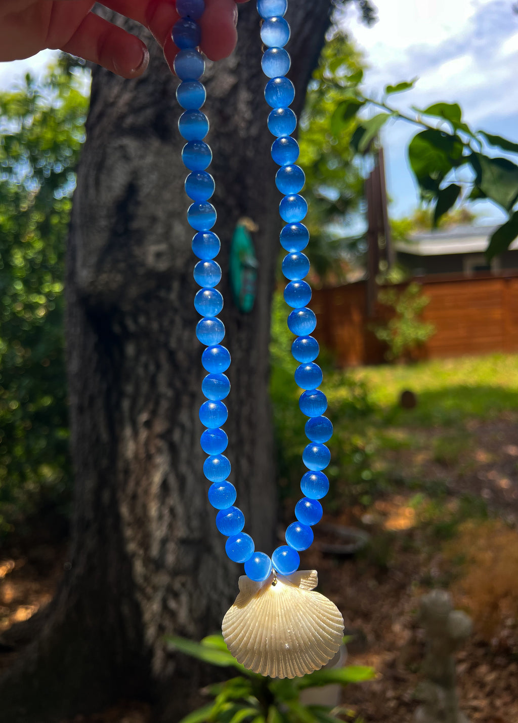 Blue Beaded Scallop Necklace