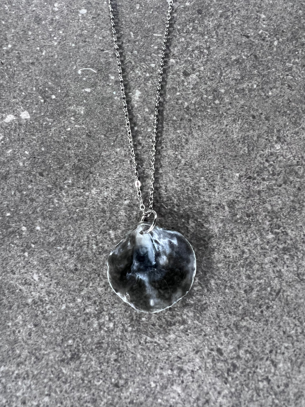 Dark Grey Jingle Shell Necklace - Silver