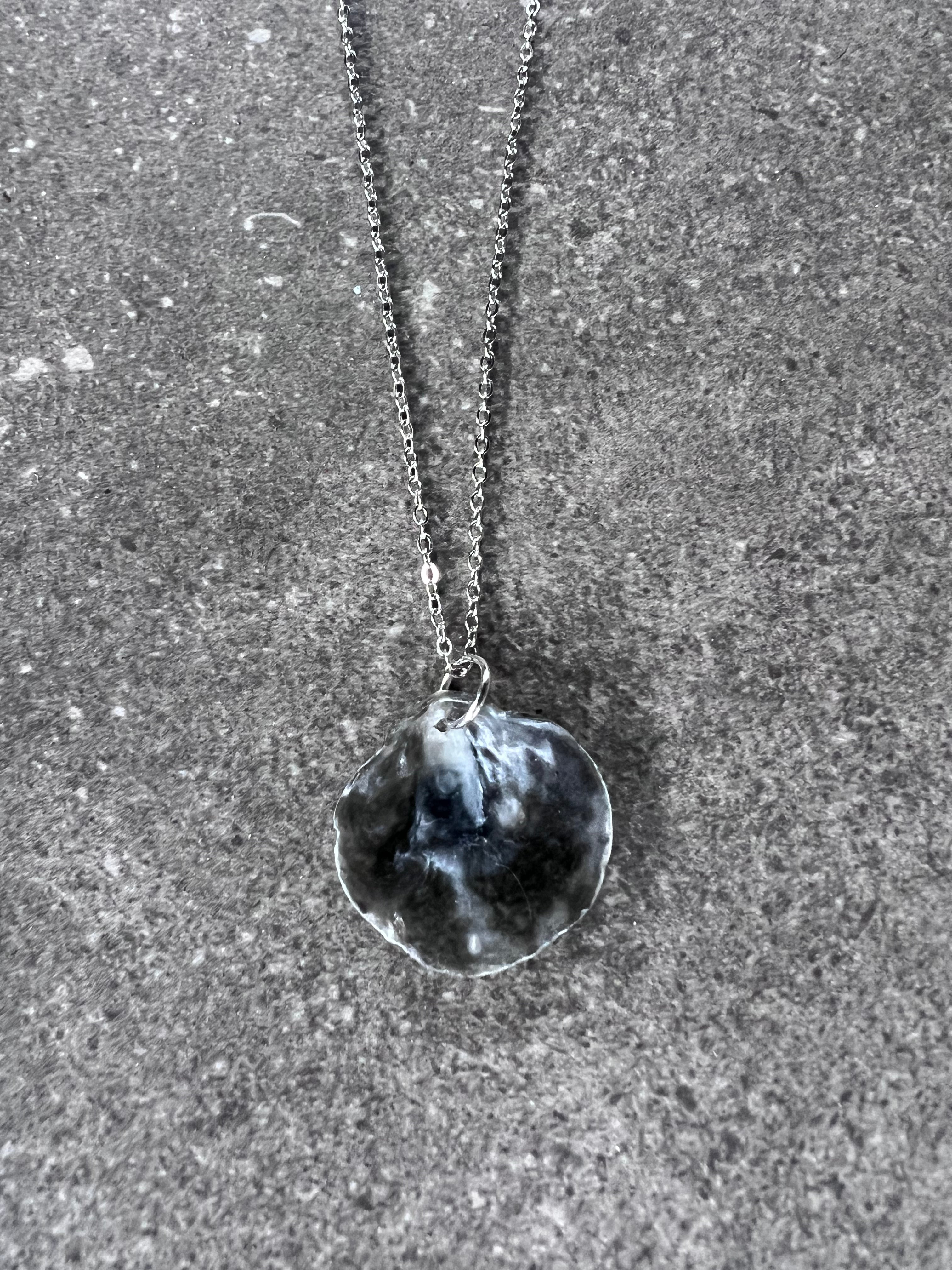 Dark Grey Jingle Shell Necklace - Silver