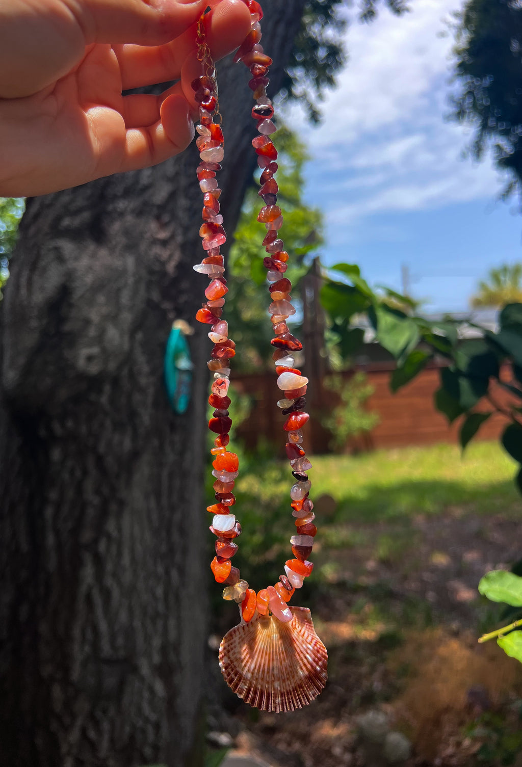 Dark Orange/Red Beaded Scallop Necklace