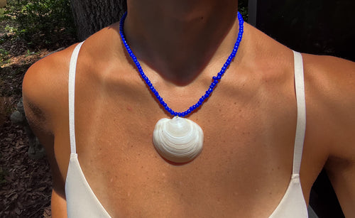 Blue Beaded Lucine Clam Shell Necklace