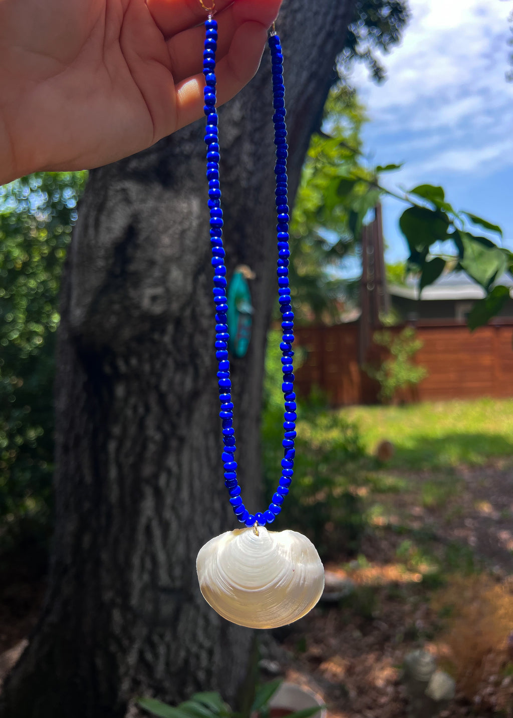 Blue Beaded Lucine Clam Shell Necklace